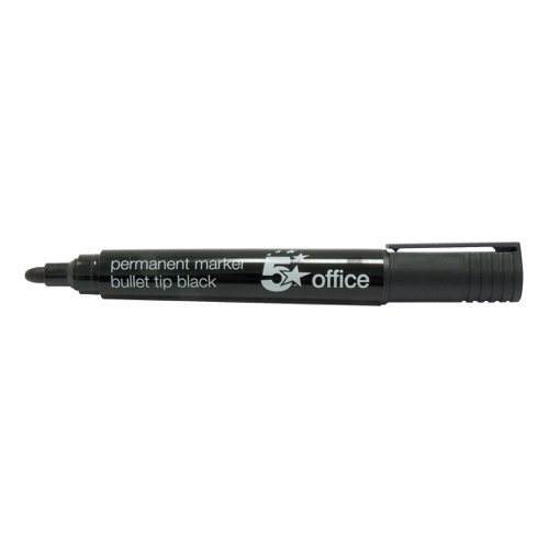 5 Star Office Permanent Marker Xylene/Toluene-free Smear Proof Bullet Tip Black (Pack of 12)