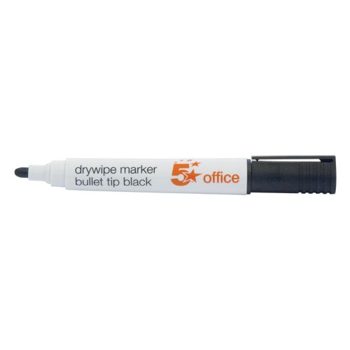 5 Star Office Drywipe Marker Xylene/Toluene-free Bullet Tip 3mm Line Black (Pack of 12)