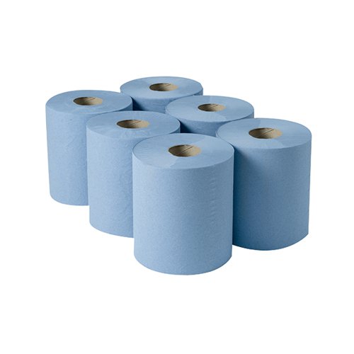 2Work 3-Ply Centrefeed Roll 135m Blue (Pack of 6) 2W00083 - 2W00083