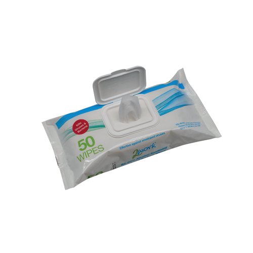 2W03485 | This pack of 50 antibacterial alcohol wipes is perfect for ensuring that your workspace is kept clean and hygienic at all times. These highly effective wipes kill 99.9% of bacteria and are 75% alcohol meaning that they are suitable for hard surfaces as well as your hands and body. These wipes are fragrance free.