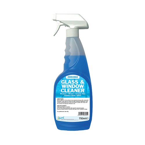 Ready to use glass and window cleaner that cuts through grease and dirt, leaving a streak and smear-free sparkling finish. Suitable for general janitorial use, this economical cleaner produces excellent results on windows, glass, mirrors, VDU screens, stainless steel and all hard surfaces. This bulk value pack contains six 750ml containers (2 trigger spray bottles plus 4 refills).