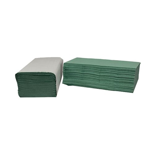 2Work 1-Ply V-Fold Hand Towels Green 12 x 300 Sheets (Pack of 3600) 2W70105