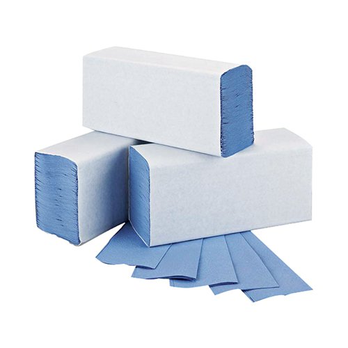 2Work 1-Ply M-Fold Hand Towel Blue (Pack of 3000) 2W71923 2W71923
