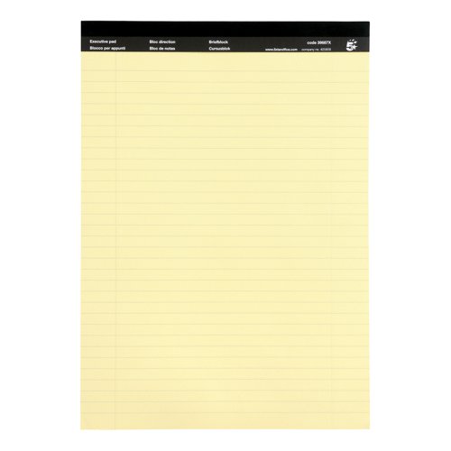 5 Star Office Executive Pad Headbound 65gsm Ruled Perforated 100pp A4 Yellow (Pack of 10)