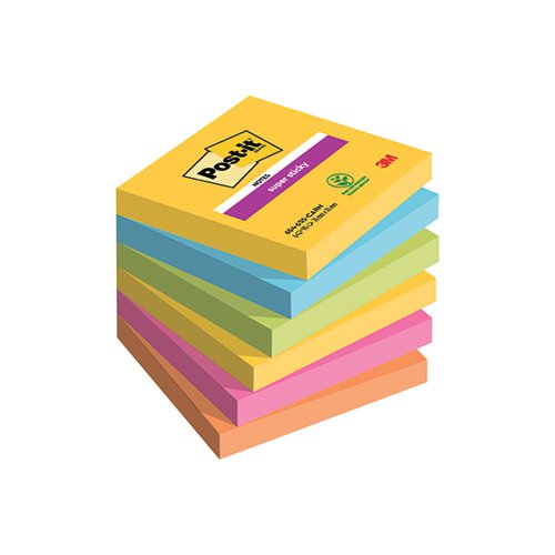 Post-it Super Sticky Notes 76x76mm 90 Sheets Carnival (Pack of 6) 654-6SS-CARN