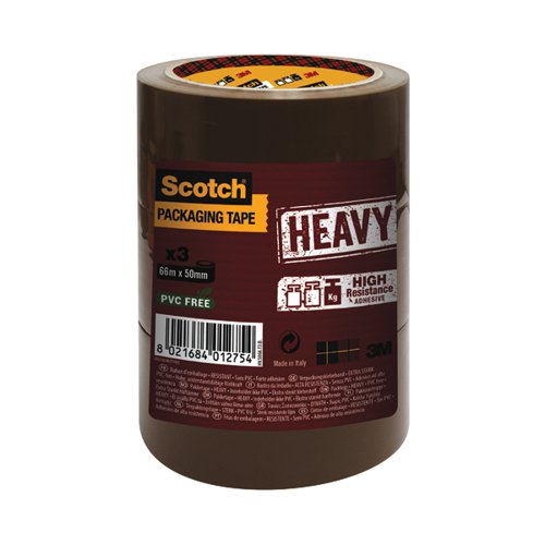 Scotch Packaging Tape Heavy 50mmx66m Brown (Pack of 3) HV.5066.T3.B