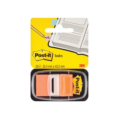 Post-it Index Tabs provide an easy way to mark and highlight important information in an instant. With Post-it removable adhesive, you can easily apply, remove and readjust them as necessary, whether you're highlighting parts of a document or marking relevant pages in a book. With coloured tips and a semi-transparent design, you can mark areas on the page without obscuring text. These 1 inch tabs include a handy dispenser for instant access. This pack contains 12 dispensers, with 50 orange tabs per dispenser (600 tabs in total).
