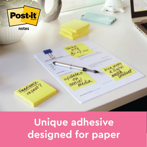 Post-it Z-Notes 76x76mm 100 Sheets Canary Yellow (Pack of 12) R330-CY Repositional Notes 3M06566