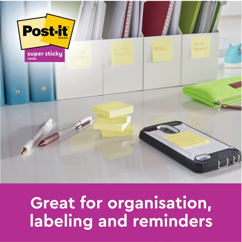 Post-it Super Sticky Notes 47.6x47.6 90 Sheets Canary Yellow 8+4 FREE (Pack of 12) 622-SSCY-P8+4 | 3M06572 | 3M