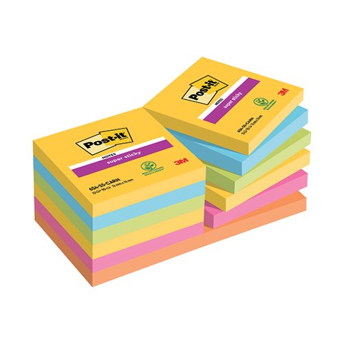 Post-It Super Sticky Notes 76x76mm Rio (Pack of 12) 654-12SS-RIO