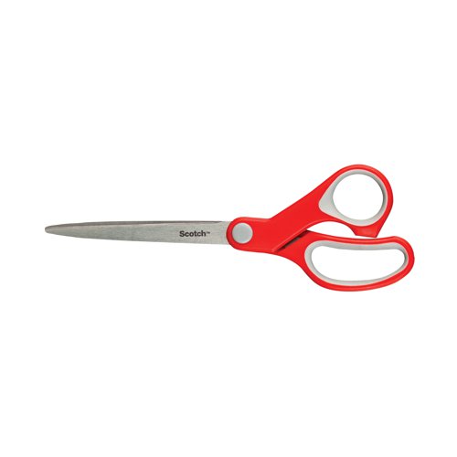 These premium Scotch scissors feature sharp, hardened stainless steel blades for enhanced cutting performance. Designed for both left and right handed use, the 180mm scissors also feature comfortable, red soft grip handles and have a blade length of 90mm. This pack contains 1 pair of scissors for home or office use.
