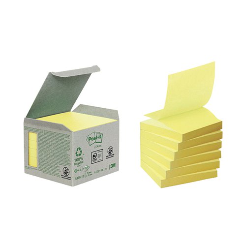 Post-it Recycled Z-Notes 76 x 76mm Canary Yellow (Pack of 6) R330-1B 3M27405 Buy online at Office 5Star or contact us Tel 01594 810081 for assistance