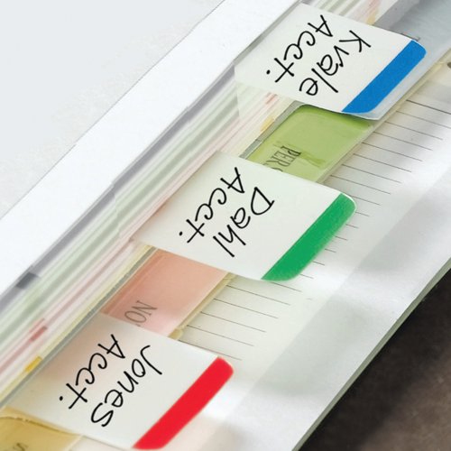 3M31551 | This Post-it Strong Index provides an easy way to mark and highlight important information in an instant. With Post-it removable adhesive, you can easily apply, remove and readjust the index tabs as necessary, whether you're highlighting parts of a document or marking relevant pages in a book. With coloured tips (red, blue, and green) and a semi-transparent design, you can mark areas on the page without obscuring text. The durable, extra thick tabs are designed for long lasting use. The index tabs measure 25mm (1 inch) and come in red, green and blue. This pack contains 66 index tabs.