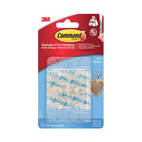 3M Command Mini Clear Hooks with Clear Strips 17006CLR