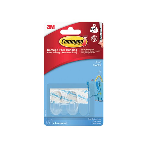Command Hooks with Strips Small Clear 2HKS+4S 17092CLR Adhesive Pads & Tack 3M34834