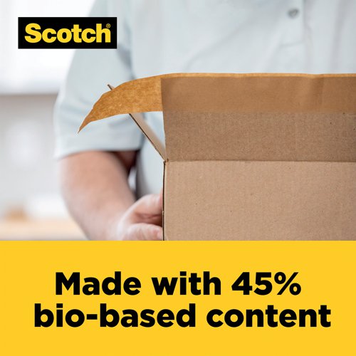Supplied on an 22.8 metre roll, Scotch Box Lock Paper packaging tape is ideal for sealing boxes with extreme grip to ensure they stay sealed. Made with 45% bio-based content, the tape, its core and the packaging label are recyclable after use. Easy to use, this paper tape is simple to tear by hand and is moisture resistant.