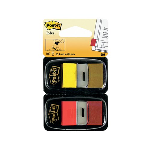 Post-it Index Tabs Red and Yellow (Pack of 100) 680-RY2 3M59870 Buy online at Office 5Star or contact us Tel 01594 810081 for assistance