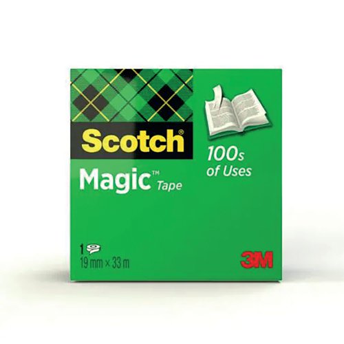 Scotch Magic Tape is a long lasting, solvent-free tape that is designed not to yellow or dry out with age. Virtually invisible when applied, this tape is perfect for repairing torn paper or wrapping packages attractively. The matte surface can be written on, which is ideal for adding labels or notices to parcels. This pack contains 1 roll of tape measuring 19mm x 33m.
