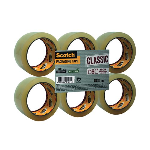 50mm x 66m Scotch Clear Polypropylene Packing Tape Roll - 6 Rolls