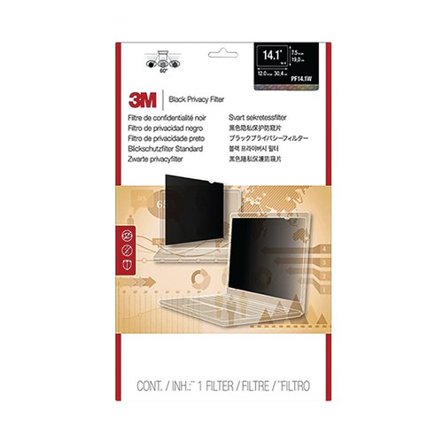3M Black Privacy Filter For Laptops 14.1in Widescreen 16:10 PF14.1W