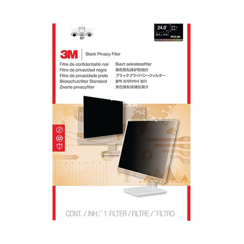 3M Black Privacy Filter for Desktops 24 Inch Widescreen 16:10 PF24.0W