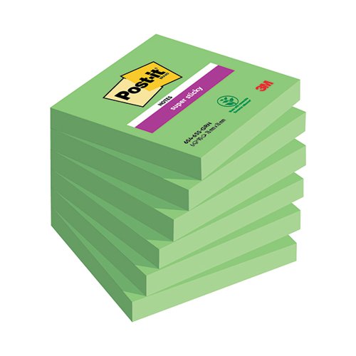 3M80865 Post-it Super Sticky Notes 76x76mm 90 Sheets Green (Pack of 6) 654-6SS-GRN