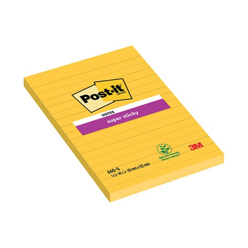 Post-it Super Sticky 152x102mm Lined Ultra Yellow (Pack of 6) 660S