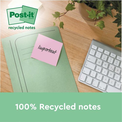 3M92670 Post-it Recycled Notes Asst Colour 76x76mm 100 (Pack of 16) 7100259226