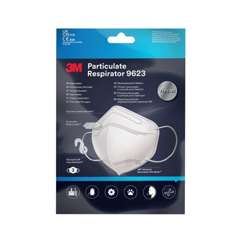 3M FFP2 NR Particulate Respirator Vertical Fold Flat (Pack of 3) 9623 3M93766 Buy online at Office 5Star or contact us Tel 01594 810081 for assistance