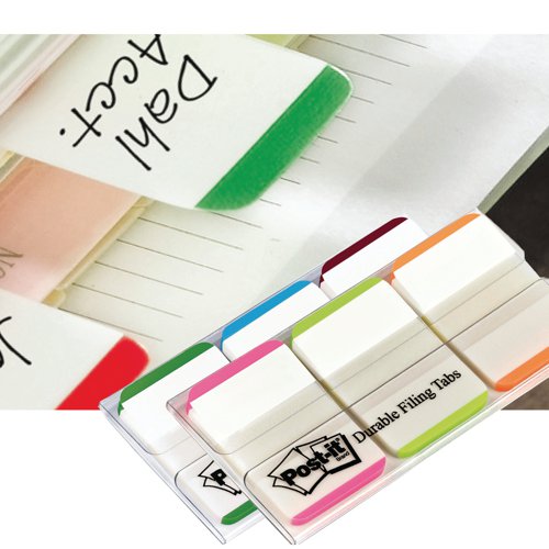 This Post-it Strong Index provides an easy way to mark and highlight important information in an instant. With Post-it removable adhesive, you can easily apply, remove and readjust the index tabs as necessary, whether you're highlighting parts of a document or marking relevant pages in a book. These full colour, 25mm (1 inch) tabs also feature a writable surface for adding a note - great for providing tabbed separations in big files. The durable, extra thick tabs are designed for long lasting use. This pack contains 66 index tabs in pink, green and orange.