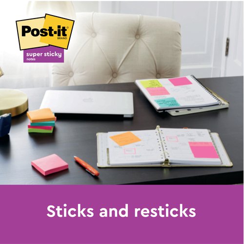 Post-it Super Sticky Z-Notes 76x76mm 90 Sheets Carnival (Pack of 6) R330-6SS-CARN Repositional Notes 3M99555