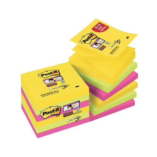 Post-it Super Sticky Z-Notes 76x 76mm Rio (Pack of 12) R330-SSRIO-P9+3 3M99847 Buy online at Office 5Star or contact us Tel 01594 810081 for assistance