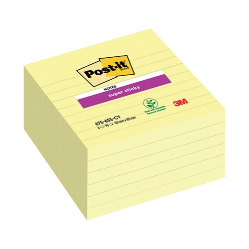 Post-it Super Sticky 101x101mm Lined Canary Yellow (Pack of 6) 675-SS6CY 3M99883 Buy online at Office 5Star or contact us Tel 01594 810081 for assistance
