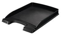 Perfect for desktop filing and organisation, this Leitz Plus slim letter tray is made from durable, high impact polystyrene and features a large front cut out for easy access to contents. Stackable with Leitz Plus standard and jumbo letter trays (available separately). This pack contains 1 black letter tray measuring W255 x D357 x H35mm.