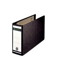 This A5 Leitz lever arch file features a unique, patented mechanism that opens 180 degrees for ease of use with a landscape orientation and a 77mm spine. The file features durable board covers, a thumb hole for easy retrieval from a shelf, metal shoes for durability and a spine label holder for quick identificaton of contents. This pack contains 5 black files.