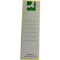 KF02217 | These Q-Connect self adhesive spine labels are for use on lever arch files and ring binders to display contents for organisation and easy file retrieval. The white labels are ruled, measure 60 x 189mm and are compatible with most board files. These labels allow you to label and reuse files and ring binders for economical filing. This pack contains 10 labels.