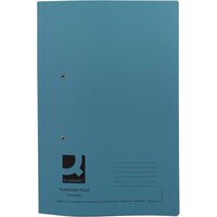 These Q-Connect Transfer Files are manufactured from 300gsm manilla and fitted with a spring mechanism for easy and quick insertion and removal of papers. Suitable for both A4 and foolscap papers, these files have a capacity of 35mm. The compressor bar keeps documents secure and the 80% recycled cover protects the contents for neat, ordered filing. This pack contains 25 blue files.