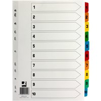 Q-Connect 1-10 Index Multi-punched Reinforced Board Multi-Colour Numbered Tabs A4 White KF01519 | KF01519 | VOW