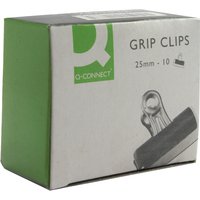 These Q-Connect grip clips provide a simple and effective way to secure loose papers for filing, storage and organisation. The strong metal construction is long lasting and suitable for heavy duty use. This pack contains ten black grip clips with a 25mm capacity.