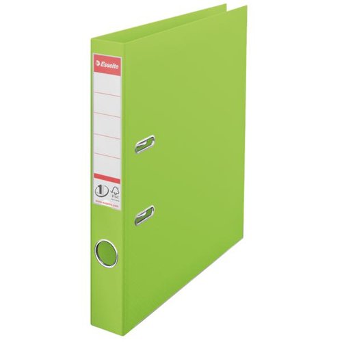 This Esselte lever arch file features a 50mm spine, which can hold up to 350 sheets of 80gsm A4 paper. The file also features durable polypropylene covers, a metal thumb hole for easy retrieval from a shelf and metal edges for long lasting use. This pack contains 10 green lever arch files.