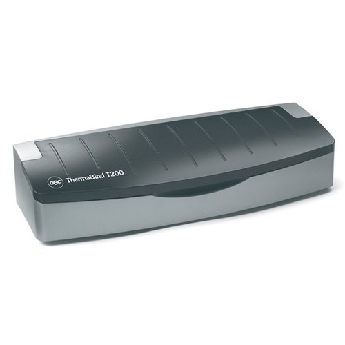 Ideal for general office use, the ThermaBind T200 adds a stylish 'perfect bound' look to documents and presentations. Using easy to operate controls, the binding process takes a fixed time of 40 seconds and there's an integral cooling tray for completed work. Binds up to 200 x 80gsm A4 sheets in a single document or a series of smaller ones simultaneously.