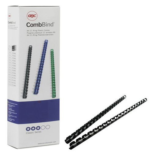 GBC CombBind A4 8mm Binding Combs Black (Pack of 100) 4028174 GB21635 Buy online at Office 5Star or contact us Tel 01594 810081 for assistance