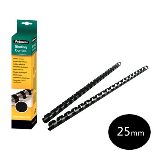 BB53485 Fellowes A4 Binding Combs 25mm Black (Pack of 50) 53485