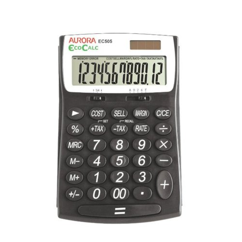 Aurora Black /White 12-Digit Desk Calculator EC505 AO41447 Buy online at Office 5Star or contact us Tel 01594 810081 for assistance