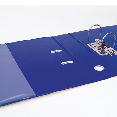 This stylish, professional Elba Vision file features a standard lever arch mechanism with a 70mm capacity for filing A4 documents. The file features full length clear pockets on the front and back for personalisation and a spine label for quick identification of contents. The file also features durable, heavyweight PVC covers for long lasting use. This pack contains 1 blue lever arch file.