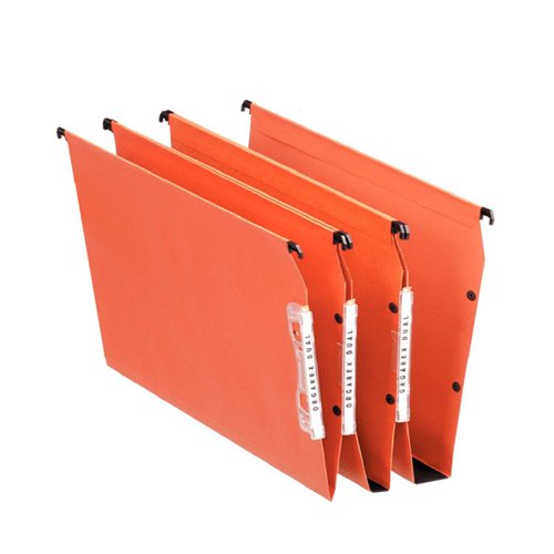 This pack of 25 Orgarex Lateral Files is the ideal choice for bright and durable everyday filing. These files feature a clever linking system for better organisation and operation - just link the hooks and press buttons together. Magnifying label holders allow for quick identification of each file. Constructed of extra-tough 220 gsm manilla card for robust durability in everyday use. 30mm capacity for up to 300 sheets.