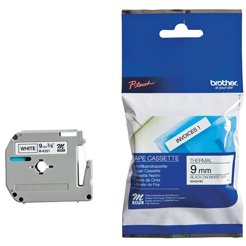 Brother P-Touch Tape Cassette 9mm Black on White Non Metallic Tape Blister Pack MK221BZ - Brother - BA58001 - McArdle Computer and Office Supplies
