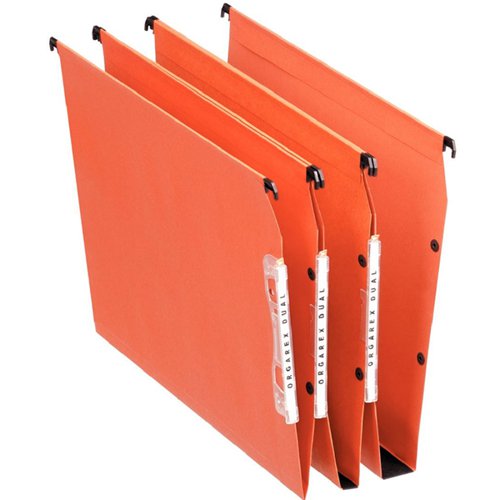 This pack of 25 Orgarex Lateral Files is the ideal choice for bright and durable everyday filing. These files feature a clever linking system for better organisation and operation - just link the hooks and press buttons together. Magnifying label holders allow for quick identification of each file. They're constructed of extra-tough 220 gsm manila card for robust durability in everyday use and feature a 50mm capacity for up to 500 sheets.
