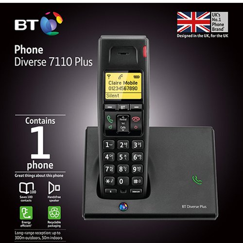 BT Diverse 7110 Plus DECT Telephone Single Black 44708 48437