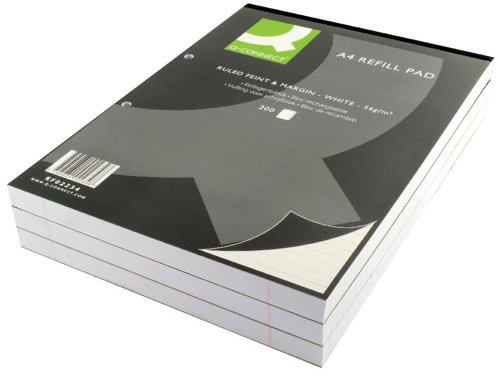 Q-Connect Feint Ruled Margin Headbound Refill Pad 200 Pages A4 (Pack of 5) KF02234 KF02234